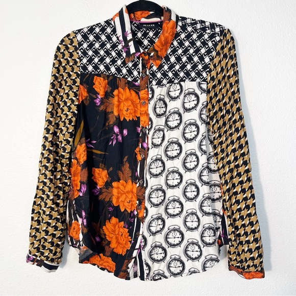 Anthropologie Maeve La Paz Contrast Button-Down Shirt Size Medium Long Sleeve - Picture 3 of 9